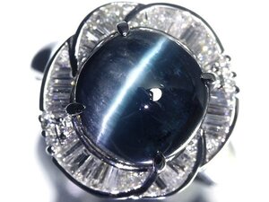 .UG13386T【売り切り】新品【RK宝石】希少 極上インディゴライト トルマリンキャッツアイ 特大7.31ct! 極上ダイヤモンド Pt900 超高級リン