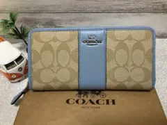 COACH☆水色 カーキべージュ  シグネチャー 長財布