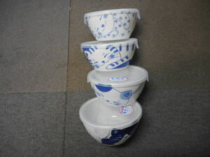 藍染ねこノンラップパック　大４柄組　日本製美濃焼　新品未使用（トラとハチワレとブチとミケ）陶磁器製
