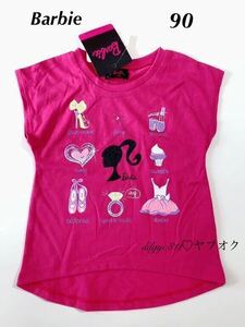 Barbie Ｔシャツ ９０　フレンチスリーブ　新品　バービー アイコン　ラメ　ロゴ　ドレス　パンプス　プリント　子供服　キッズ　ベビー