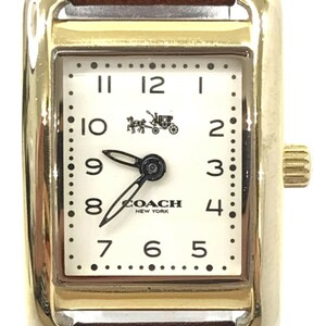 美品 COACH コーチ 腕時計 CA.98.7.34.1050 クオーツ アナログ レクタンギュラー シルバー ゴールド ブラウン 電池交換済み 動作確認済み