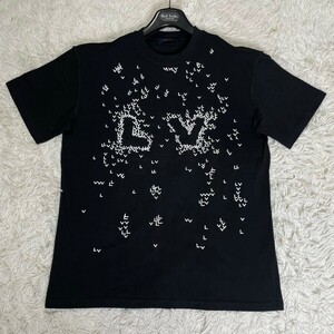 【現行モデル/未使用級】ルイヴィトン LOUIS VUITTON 半袖 Tシャツ エンブロイダリー カットソー トップス 黒 ブラック メンズ LVロゴ