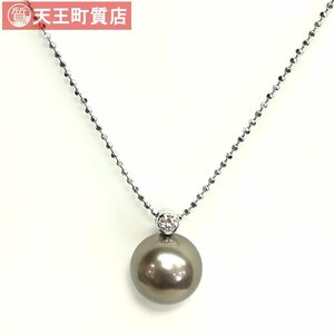 質屋出品【ネックレス】K18 ホワイトゴールド 黒蝶真珠 ダイヤ0.08ct 中古