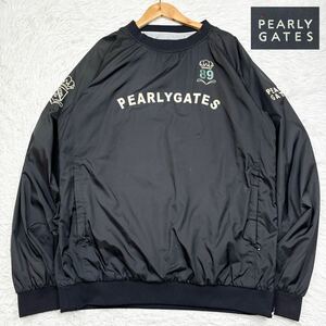 【美品XLサイズ!!!】PEARLY GATES パーリーゲイツ スニードジャック 蓄熱 黒 ブラック クルーネック ロゴ ゴルフ メンズ サイズ6