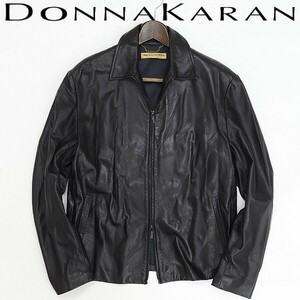 ◆DONNAKARAN SIGNATURE ダナキャラン シグネチャー レザー Wジップ ジャケット 黒 ブラック L