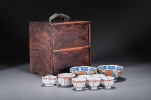 【善古堂】某有名オークション買入 時代物 京焼 平安春峰造 赤絵染付内絵茶器揃 宝瓶 茶碗五客 茶煎道具 骨董品 古美術0825-179S25　