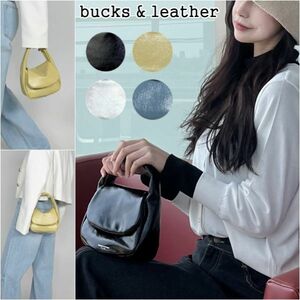 bucks & leather ミニバッグ ブルー 牛革 レザー 本革 ハンドバッグ ポシェット 2WAY レディース 手提げ 韓国 SEOUL