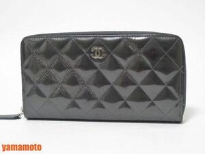 CHANEL シャネル マトラッセ パテント ファスナー 長財布 グレー 17番 ブティックシール シリアルシール 中古