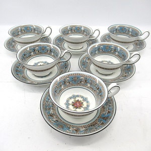 1円〜 Wedgwood ウェッジウッド フロレンティーンターコイズ カップ＆ソーサー ６客 フルーツ柄 157-2767816【O商品】