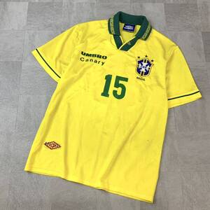 イングランド製 UMBRO アンブロ ブラジル代表 オールド ユニフォーム シャツ 半袖 シャツ メンズ Mサイズ イエロー グリーン