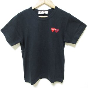 美品 PLAY COMME des GARCONS プレイコムデギャルソン ダブルハート クルーネック 半袖 カットソー Tシャツ AD2017 M ブラック ◆