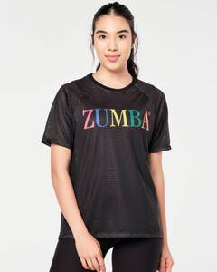 zumba 新品 メッシュトップス 半袖 Tシャツ ブラック XS