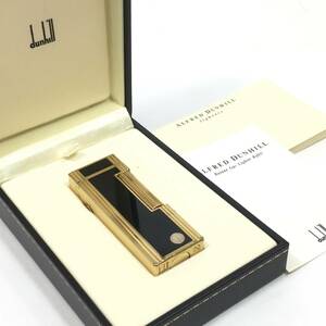 ＊【火花OK】dunhill ガスライター ブラック×ゴールド 喫煙具 喫煙グッズ タバコ 煙草 ダンヒル ケース・冊子付き