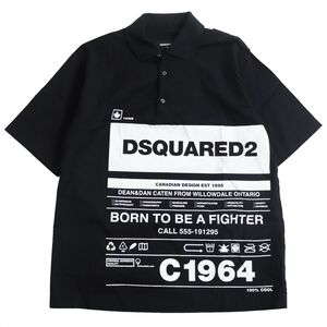 美品●20SS DSQUARED2 ディースクエアード S74DM0390 半袖 プリントプルオーバーシャツ ブラック×ホワイト 46 イタリア製 正規品