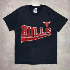 90s シカゴ　ブルズ　ブラックロゴTシャツ　バスケ　NBA BULLS