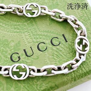 19洗浄済＊グッチ GUCCI 925 ブレスレット シルバー メンズ OT159 チェーン アクセサリー インターロッキング レディース