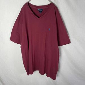 POLO by RALPH LAUREN 半袖VネックTシャツ　古着　XXLサイズ ワインレッド