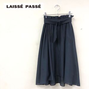 1N1352-K◆良品 日本製 LAISSE PASSE レッセパッセ フレアスカート◆size36 ネイビー 薄手 透け感 ウエストベルト 膝丈 カジュアル