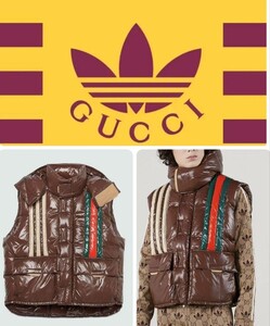 ‡新品国内正規　GUCCIｘadidas　アディダス グッチ コラボ ダウンベスト　高級感溢れる光沢ナイロン　定価428000円　未開封