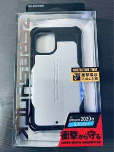 シルバー　ブラック　2色　ELECOM ZEROSHOCK iPhone 12mini 5.4インチ ケース　衝撃吸収 フィルム付属　ゼロショック Apple 