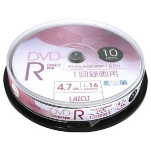 送料無料メール便 DVD-R 録画用 ビデオ用 10枚組 4.7GB スピンドルケース入 CPRM対応16倍速 ワイド印刷 Lazos L-CP10P/2617ｘ２個セット/卸