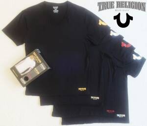 新品★トゥルー レリジョン TRUE RELIGION★限定品★ブラック Tシャツ 4枚 セット★Vネック★金 銀 銅 袖ロゴ★黒 XL★677