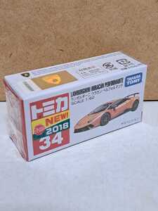 34 ランボルギーニ ウラカン ペルフォルマンテ 2018 新車シール TAKARA TOMYロゴ ベトナム製 新品シュリンク未開封 トミカ ミニカー