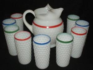 美品! 10P! ▼ マクベスエバンス ホブネイル ピッチャー タンブラー ジュースセット レモネード MacBeth-Evans Hobnail pitcher set