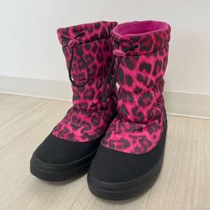 crocs クロックス ウインターブーツ スノーブーツ 雪遊び レオパード 豹柄 ピンク サイズW6 22cm 美品