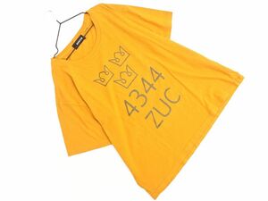 ネコポスOK Zucca ズッカ プリント Tシャツ sizeM/黄 ■◆ ☆ ega3 レディース