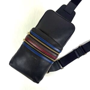 ◆現行近/美品◆ Paul Smith ポールスミス メンズ ビジネス ボディバッグ ショルダーバック マルチストライプ レザー ロゴ ブラック