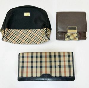 ◆DAKS ダックス　3点セット◆　長財布 × 折り財布 × ポーチ　チェック柄　ブラック＆ブラウン 【USED】 0611