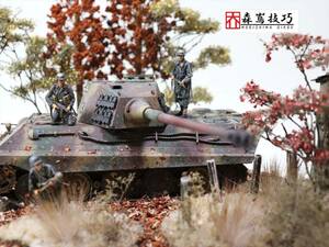 ◆1/35・キングタイガー・タミヤ・重戦車・紅葉・秋・小川・小屋・ジオラマ・完成品◆