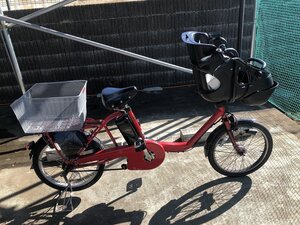 K14　中古電動アシスト自転車 1円売切り！パナソニック ギュット 二人乗り リアカゴ 取説付き 赤 配送エリア内は送料3800円でお届けします