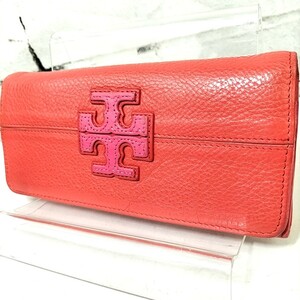 17 Φ 【 TORY BURCH 】 トリーバーチ ロゴデザイン レザー 二つ折り 長財布 ウォレット 小銭入れあり 10カードポケット 商品ランクB 