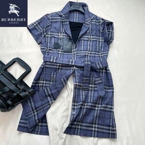 ★大きいサイズ★新品タグ付★バーバリー BURBERRY 40/11号/L メガチェックベルテッドロングシャツ ワンピース 羽織りにも♪ 定価59,850円