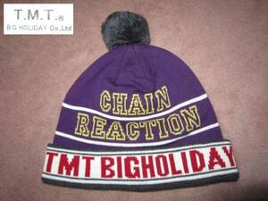 即決！超レア！正規品 TMT デカロゴ ボンボンニット帽 紫 パープル ニットキャップ 帽子