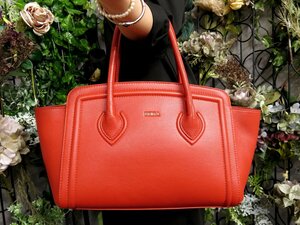 ●超美品●新品同様●FURLA フルラ●カレッジ●ロゴ金具●カーフ レザー 本革●トート ハンド バッグ●オレンジ●G金具●A4 収納●Js50753