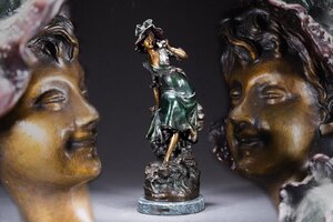 【善古堂】某有名オークション買入 時代物Louis Hottot Bronze 西洋女性置物 ブロンズ 西洋インテリア63.8CM/18.2㎏骨董品古美術1125-57S55