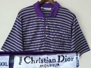 デッドストック 1wash 80s イタリア製 Christian Dior MONSIEUR ビンテージ クリスチャン ディオール ボーダー 半袖 ポロシャツ XXL //