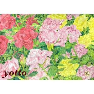 色鉛筆画「 薔薇のある風景〈 １０ 〉 」Ａ４・額付き◇◆手描き◇原画◆薔薇◇◆yotto