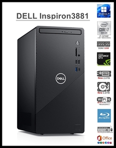 ★DELL Inspiron 3881/i7-10700F 8コア/RAM 32GB/新品NVMe SSD 2TB/新品HDD 3TB/GTX1060 6GB/Wi-Fi6/Blu-ray/USB3.2/Office2021/Win11Pro★