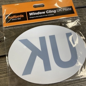 106304 英国　「Halfords」 ハルフォーズ プレート Window Cling UK Plate ウインドウ反転プレート UK　マーク　国籍ステッカー　英国　