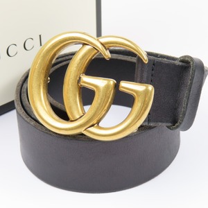 90961★1円スタート★GUCCI グッチ 美品 GGマーモント ダブルGバックル 80/32 ベルト レザー ブラック