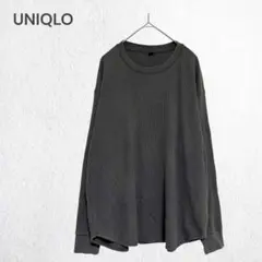 UNIQLOユニクロ ワッフルクルーネックTシャツ メンズ チャコールグレー L