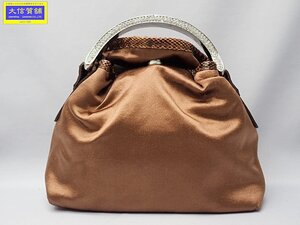 ALBERTA FERRETTI アルベルタ フェレッティ パーティバッグ ブラウン サテンファブリック ラインストーン 中古B 【送料無料】 A-8728