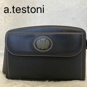 a.testoni セカンドバッグ　レザー　本革　ストラップ