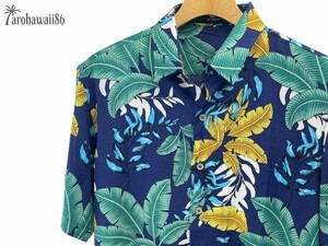 arohawaii86◆AH-4342.M【banana/ネイビー系】半袖シャツ/夏/ヴィンテージ/アロハシャツ/柄シャツ☆1スタ☆１円スタート☆