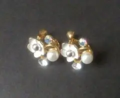 E139　enamel　earring　pearl　flower