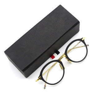 美品 THOM BROWNE トムブラウン メガネフレーム TB-110-A-BLK-GLD-48 ボストン 日本製 BLACK IRON/YELLOW GOLD 度入り 50017858